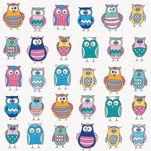 Meubelfolien Owls In Various Pastel Shades