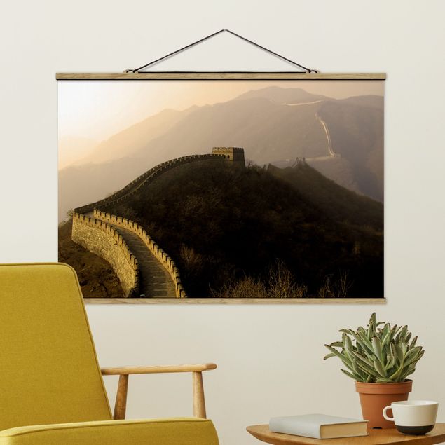 Stoffen schilderij met posterlijst Sunrise Over The Chinese Wall