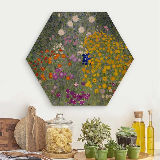 Hexagons houten schilderijen Gustav Klimt - Cottage Garden