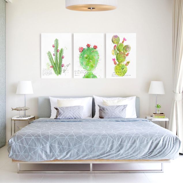 Canvas schilderijen - 3-delig Cactus With Bible Verse Set I