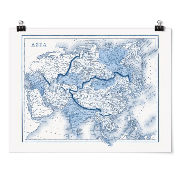 Posters Map In Blue Tones - Asia