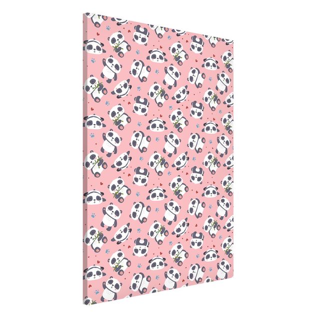 Magneetborden Cute Panda With Paw Prints And Hearts Pastel Pink