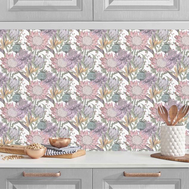 Achterwand voor keuken patroon Floral Elegance In Pastel XXL