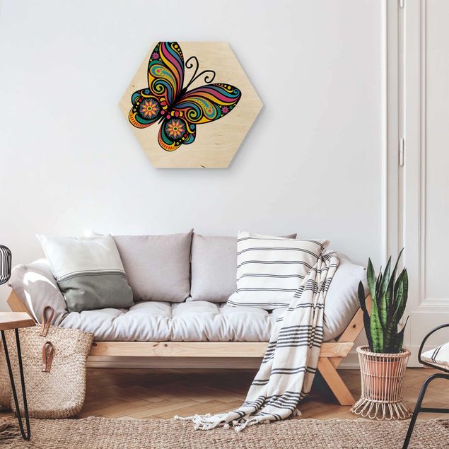 Hexagons houten schilderijen No.BP22 Mandala Butterfly