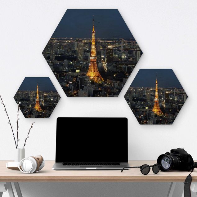 Hexagons houten schilderijen Tokyo Tower