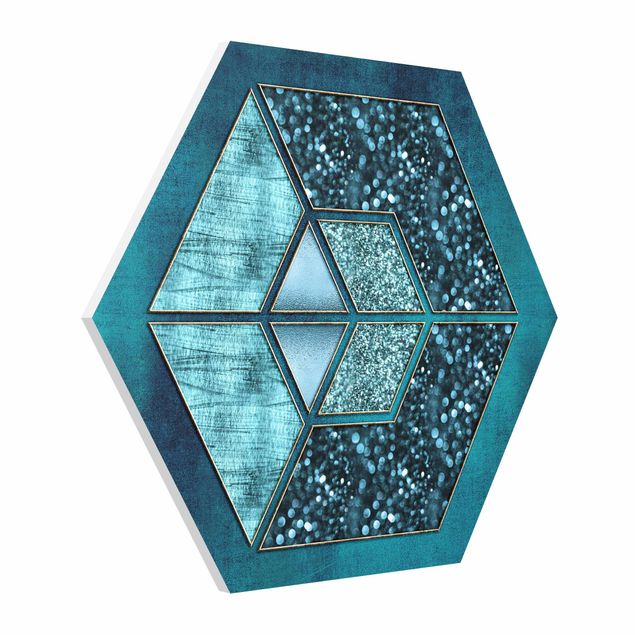 Hexagons Forex schilderijen Blue Hexagon With Gold Outline