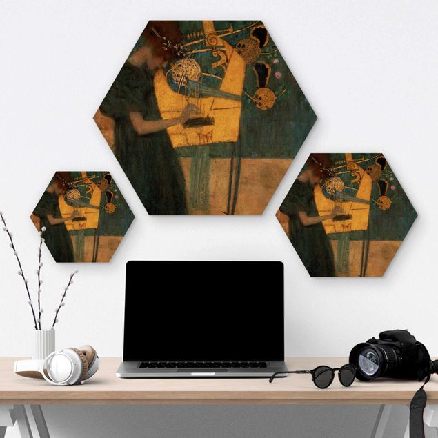 Hexagons houten schilderijen Gustav Klimt - Music