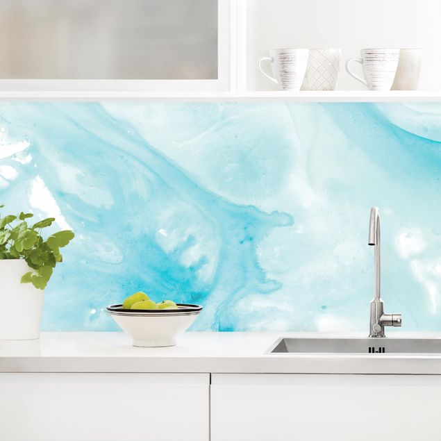 Achterwand voor keuken abstract Emulsion In White And Turquoise I