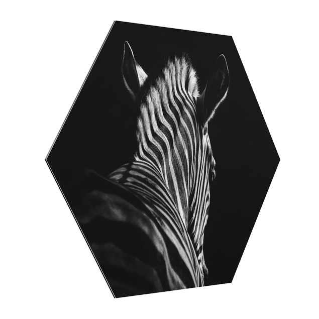 Hexagons Aluminium Dibond schilderijen Dark Zebra Silhouette