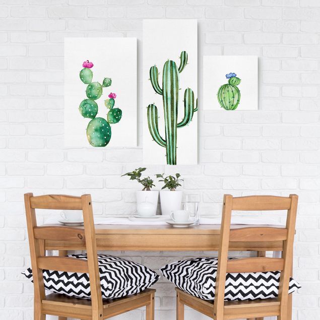 Canvas schilderijen - 3-delig Watercolour Cactus Set