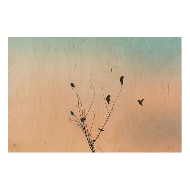 Houten schilderijen Birds In Front Of Rose Sun II