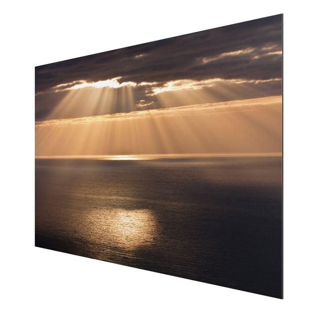 Aluminium Dibond schilderijen Sun Beams Over The Ocean