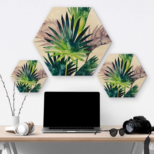 Hexagons houten schilderijen Exotic Foliage - Fan Palm
