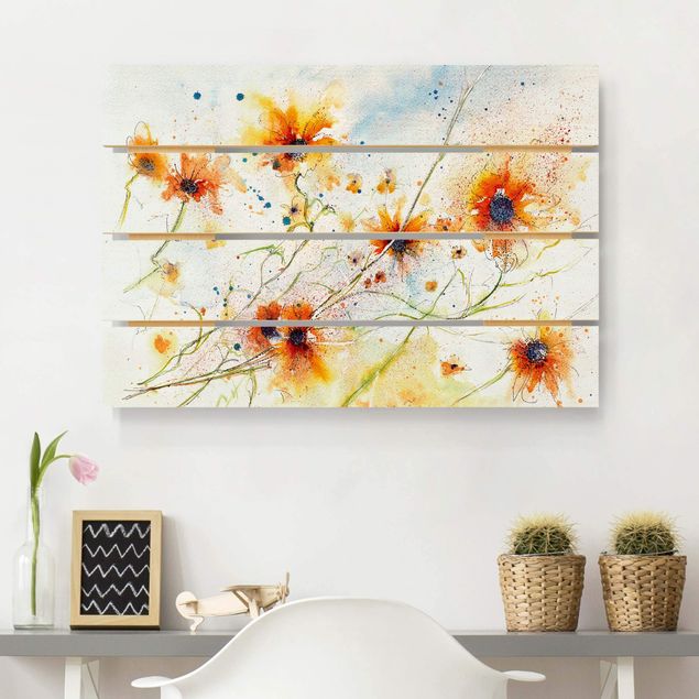 Houten schilderijen op plank Painted Flowers