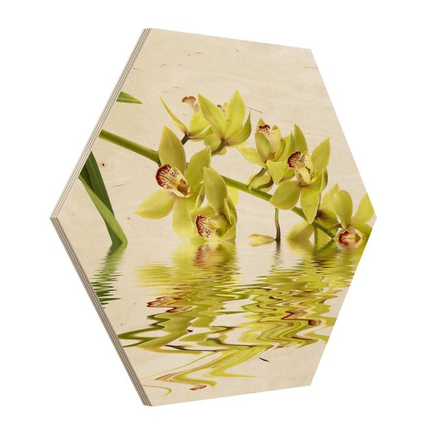 Hexagons houten schilderijen Elegant Orchid Waters