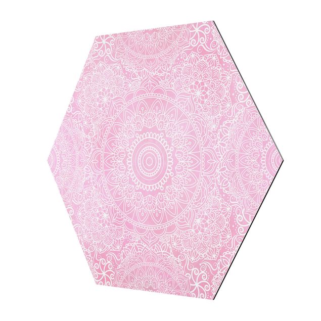 Hexagons Aluminium Dibond schilderijen Pattern Mandala Light Pink