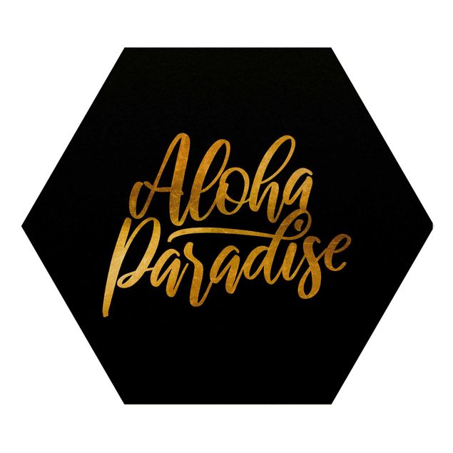 Hexagons houten schilderijen Gold - Aloha Paradise On Black