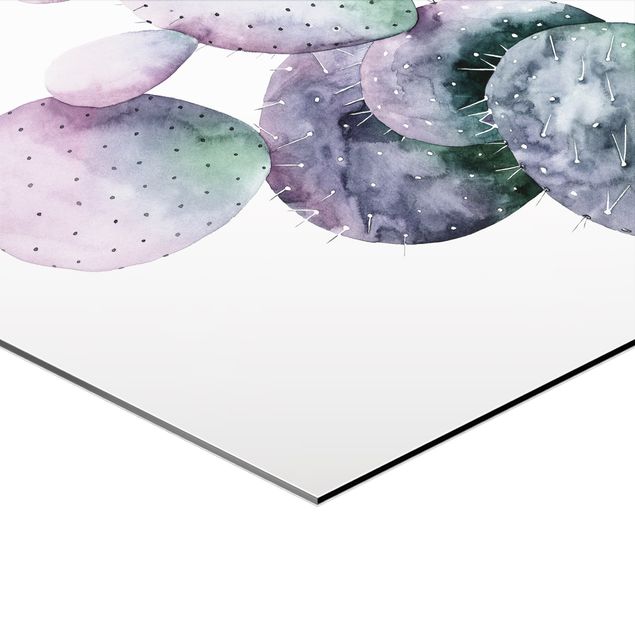 Hexagons Aluminium Dibond schilderijen - 2-delig Cactus In Purple Set I