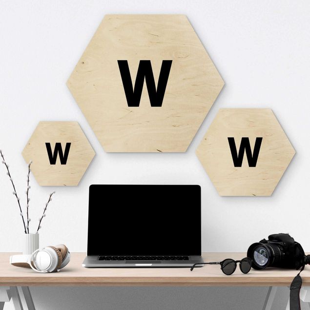 Hexagons houten schilderijen Letter White W
