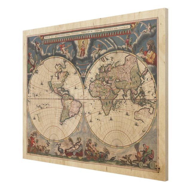 Houten schilderijen Historic World Map Nova Et Accuratissima Of 1664