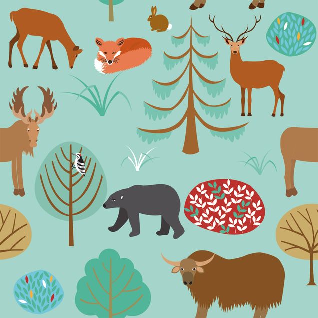 Plakfolien Modern Children Pattern With Forest Animals