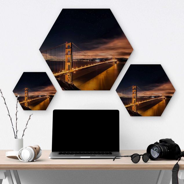 Hexagons houten schilderijen Golden Gate To Stars
