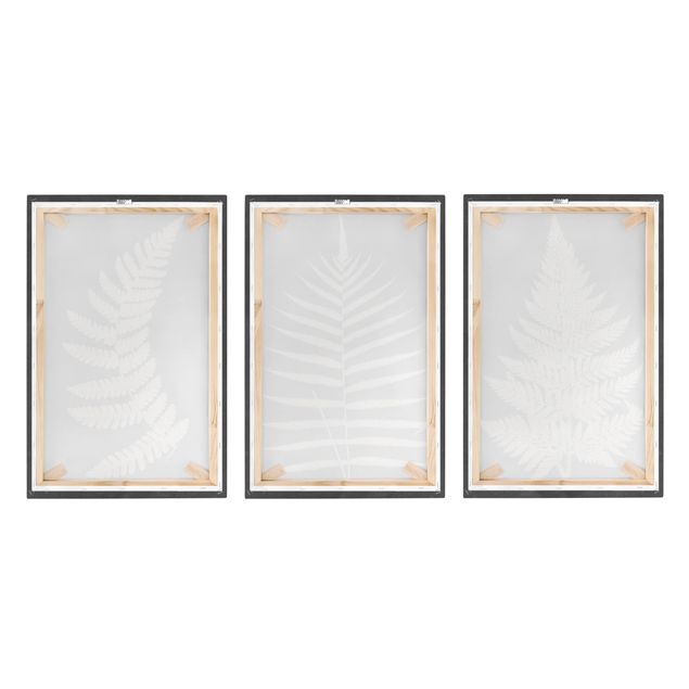 Canvas schilderijen - 3-delig Fern With Linen Texture Set I