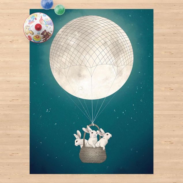 Balkonkleden Illustration Rabbits Moon As Hot-Air Balloon Starry Sky