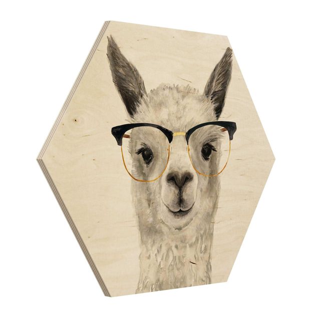 Hexagons houten schilderijen Hip Lama With Glasses I