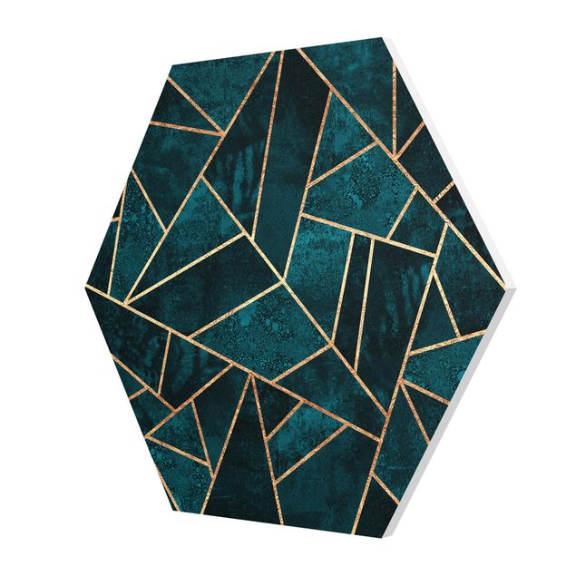 Hexagons Forex schilderijen Dark Turquoise With Gold
