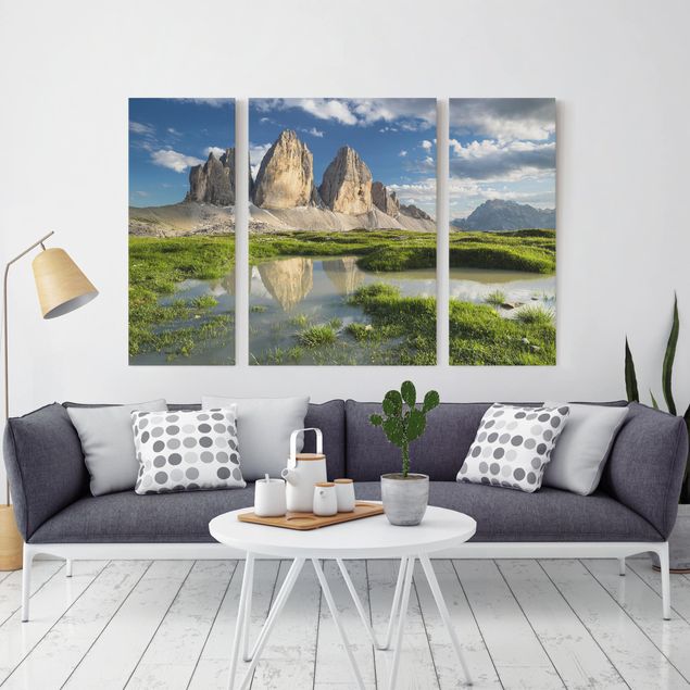 Canvas schilderijen - 3-delig South Tyrolean Zinnen And Water Reflection