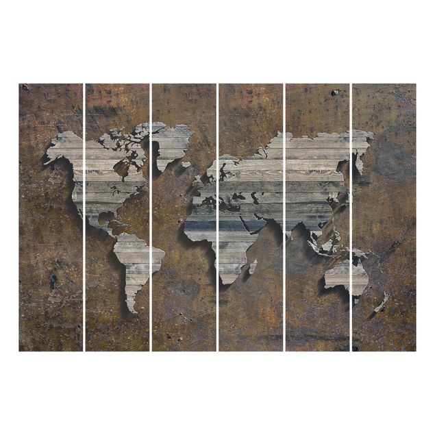 Schuifgordijnen Wooden Grid World Map