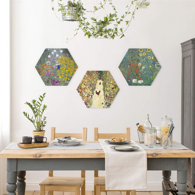Hexagons Forex schilderijen - 3-delig Gustav Klimt - In The Garden