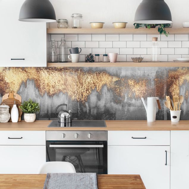 Achterwand voor keuken abstract Gold Traces In Watercolour