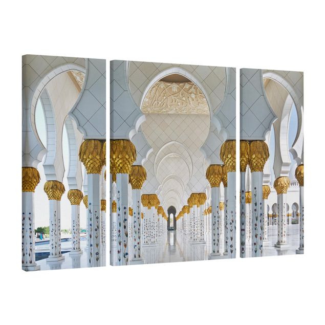 Canvas schilderijen - 3-delig Mosque In Abu Dhabi