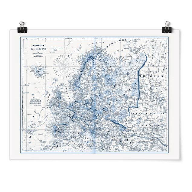 Posters Map In Blue Tones - Europe