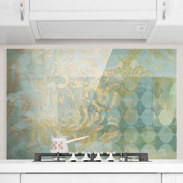 Spatscherm keuken Moroccan Collage In Gold And Turquoise