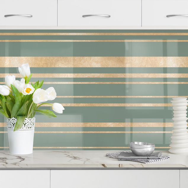 Achterwand voor keuken patroon Golden Stripes Green Backdrop II
