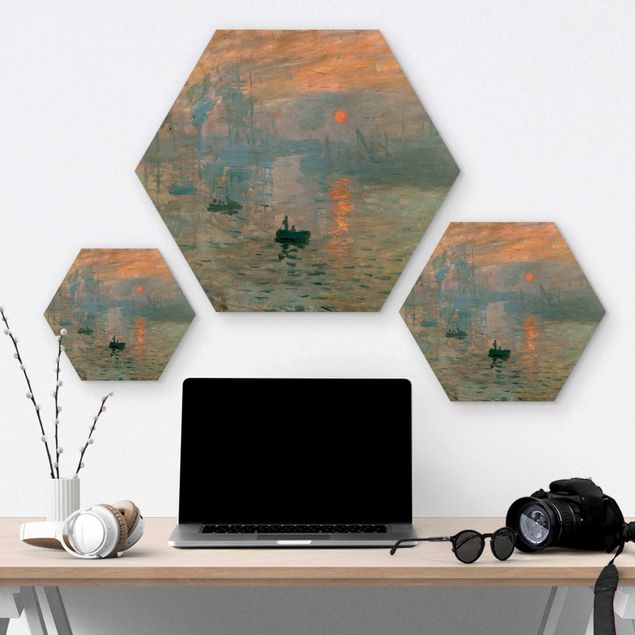 Hexagons houten schilderijen Claude Monet - Impression (Sunrise)