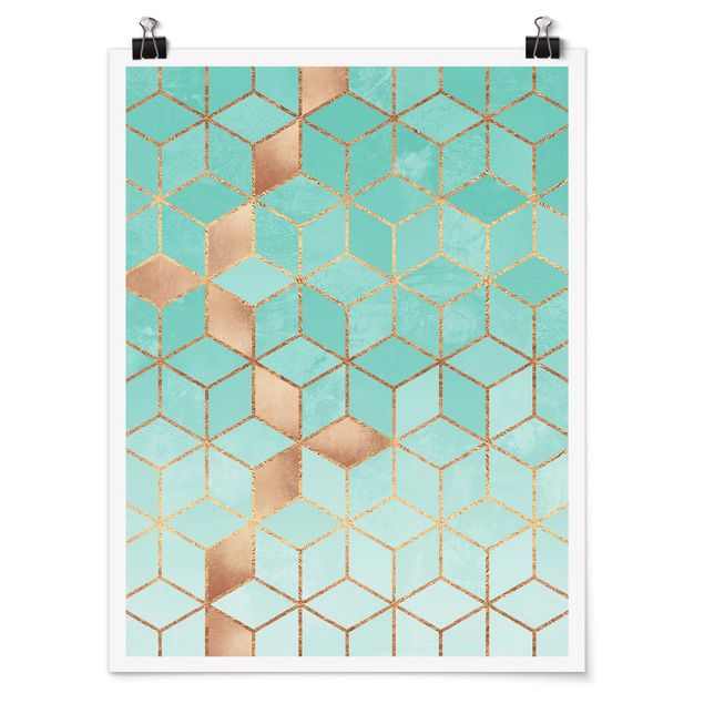 Posters Turquoise White Golden Geometry