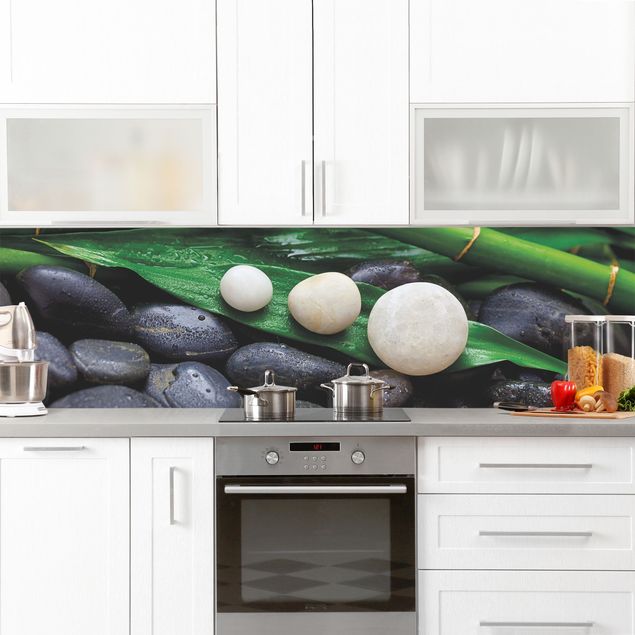 Achterwand voor keuken steenlook Green Bamboo With Zen Stones