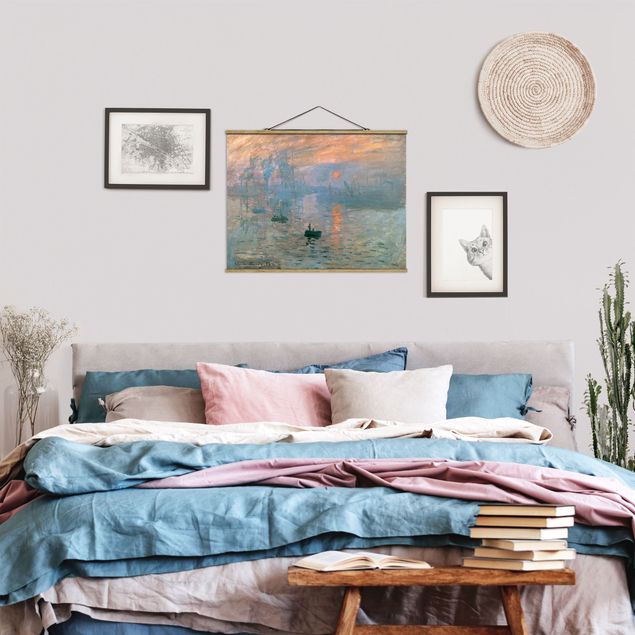 Stoffen schilderij met posterlijst Claude Monet - Impression (Sunrise)