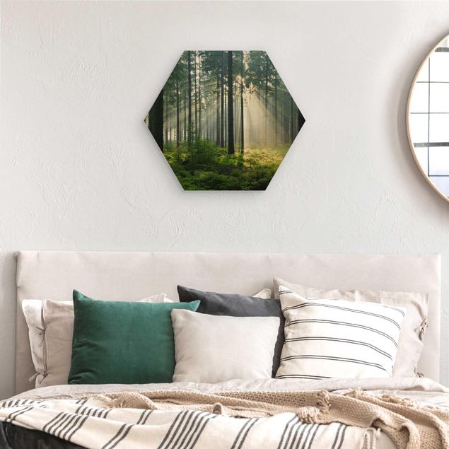 Hexagons houten schilderijen Enlightened Forest