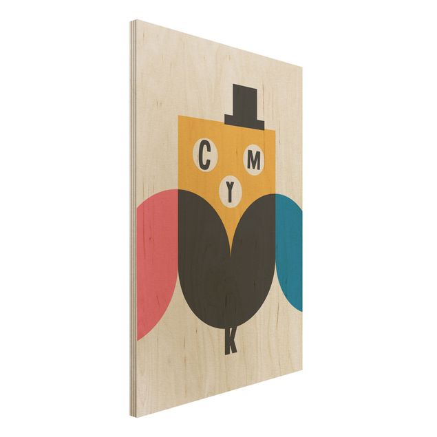 Houten schilderijen CMYK Owl Graphic Art
