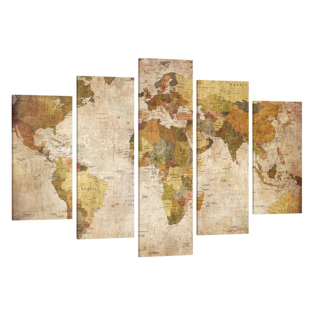 Canvas schilderijen - 5-delig World map