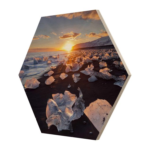 Hexagons houten schilderijen Chunks Of Ice On The Beach Iceland