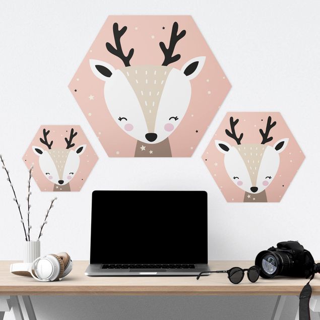 Hexagons Forex schilderijen Happy Deer