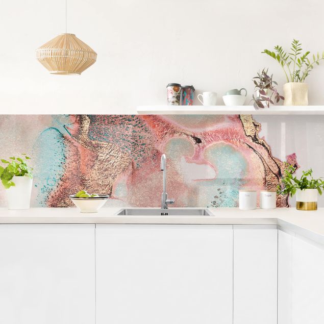 Achterwand voor keuken abstract Golden Watercolour Rosé