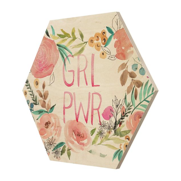 Hexagons houten schilderijen Pink Flowers - Girl Power