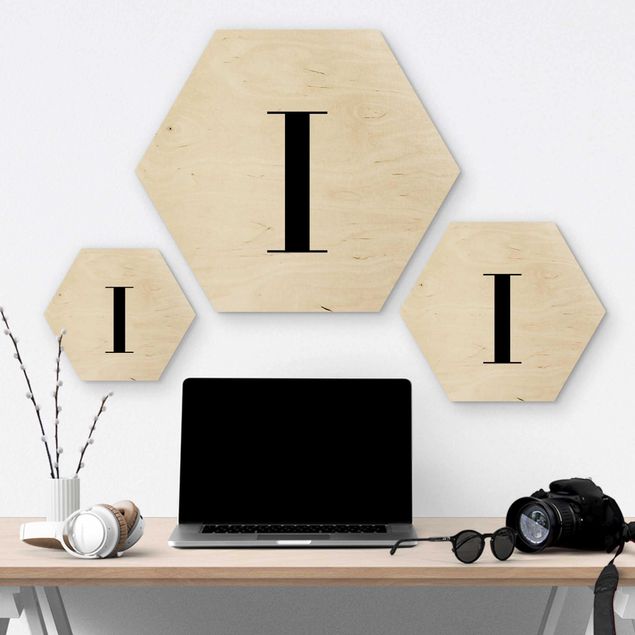 Hexagons houten schilderijen Letter Serif White I